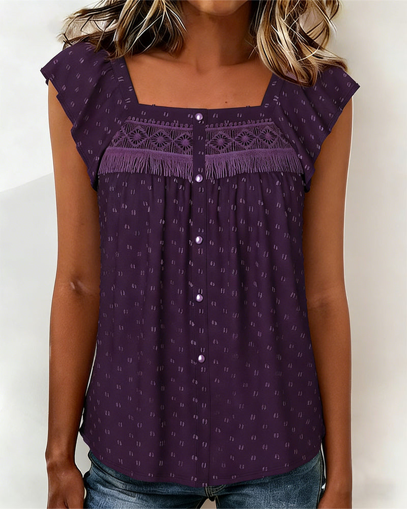 Blus Med Fransar Och Fyrkantig Halsringning