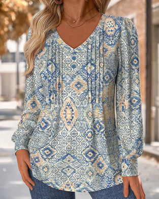 Blus V-Hals Rynkad Casual