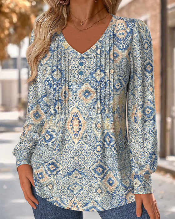 Blus V-Hals Rynkad Casual