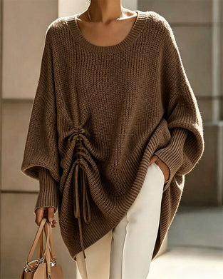 Pullover Rundhals Dragsko Avslappnad Solid Stickad