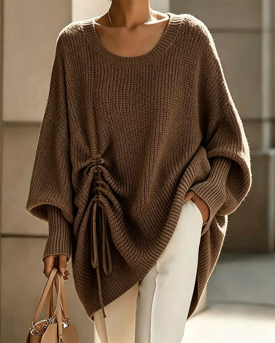 Pullover Rundhals Dragsko Avslappnad Solid Stickad