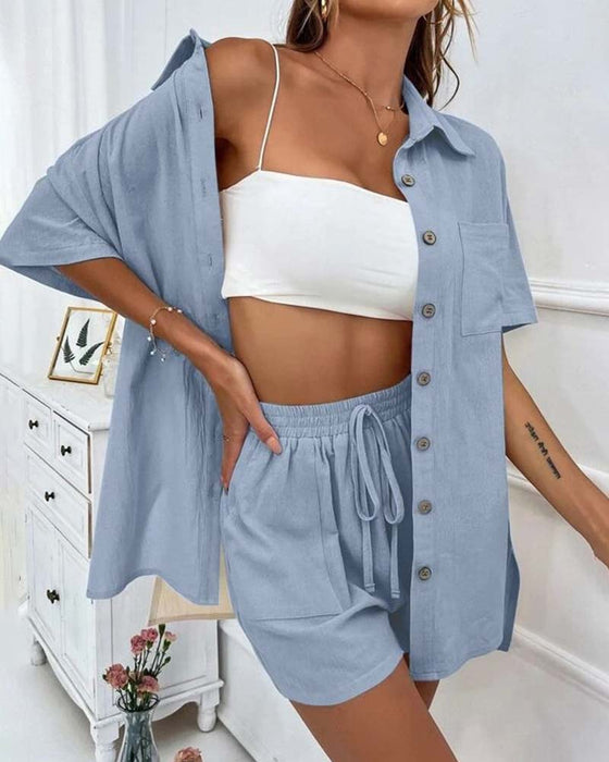 Casual skjorta och shorts set med enfärgad