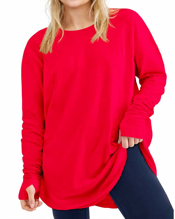 T-Shirt Rundhalsad Långärmad Enfärgad Lössittande