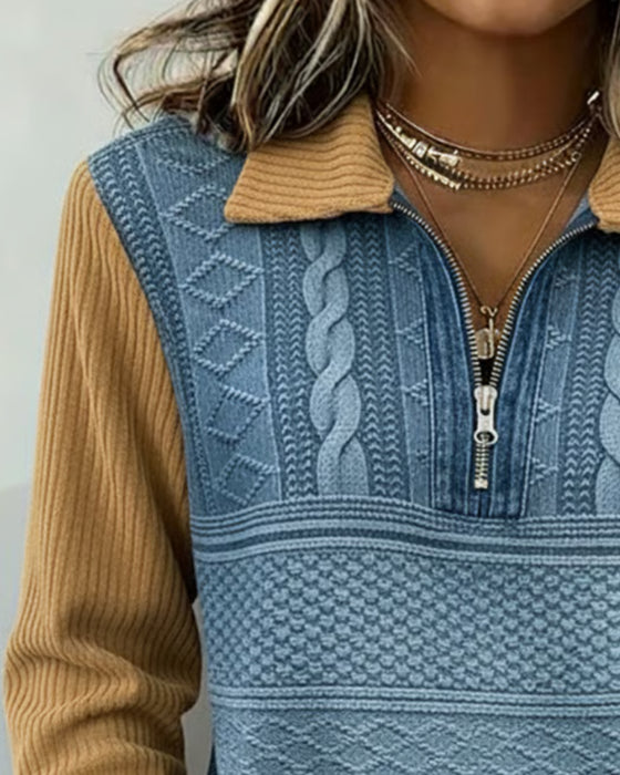 Hoodie Med Färgblockning Och Jacquard