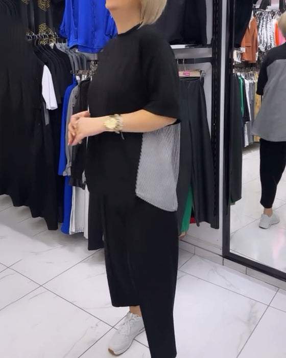 Casual blus med lapptäcke av kritstreck