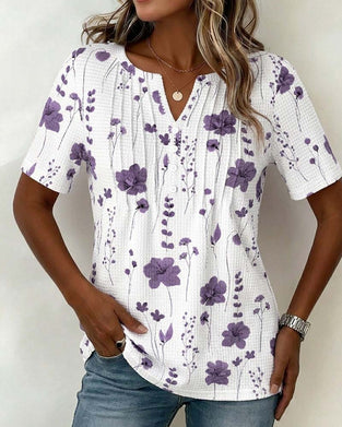 T-Shirt Våffla V-Hals Blommig