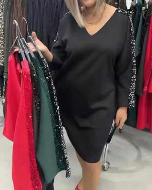 Klänning V-ringning Paillettfylld Tröja