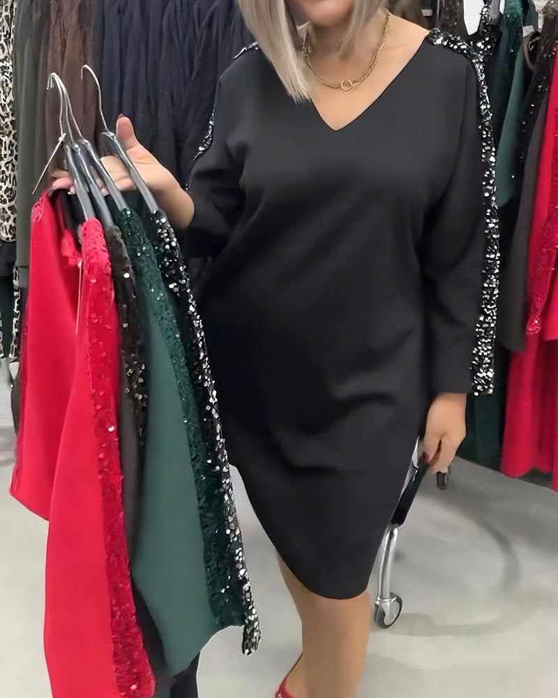 Klänning V-ringning Paillettfylld Tröja