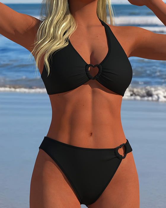 Bikini Halter Hjärta Spänne Solid Färg