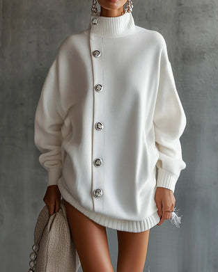 Sweater Dress Knapp Solid Lång Ärm