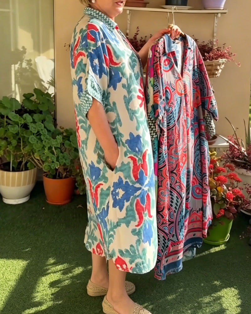 Skjortklänning Bohemiskt Print Loose Fit
