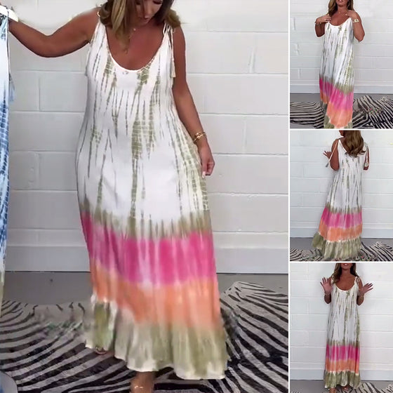 Klänning Kontrastfärg Tryck Halterneck