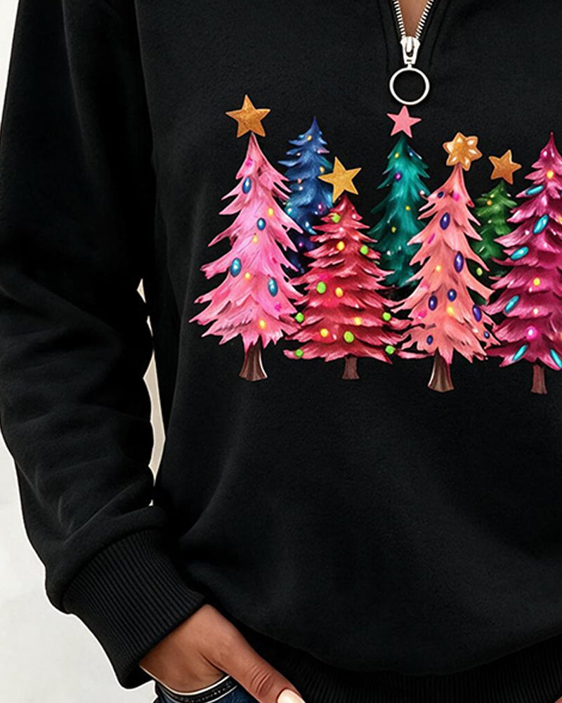 Sweatshirt Halv-Zip Julgran Tryck