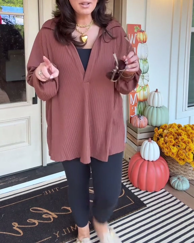 T-shirt avslappnad enfärgad lös långärmad