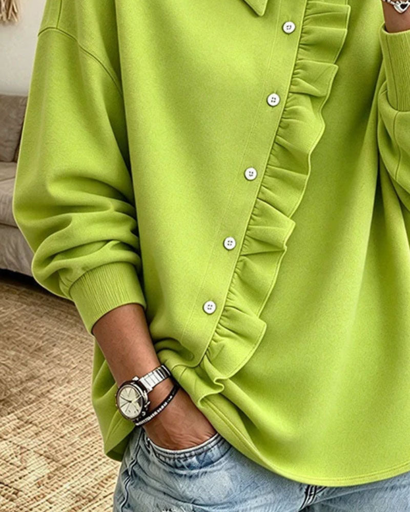 Sweatshirt Krage Volang Diagonal Knapp