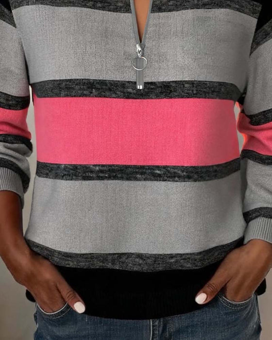 Sweatshirt Dragkedja Randig Lång Ärm