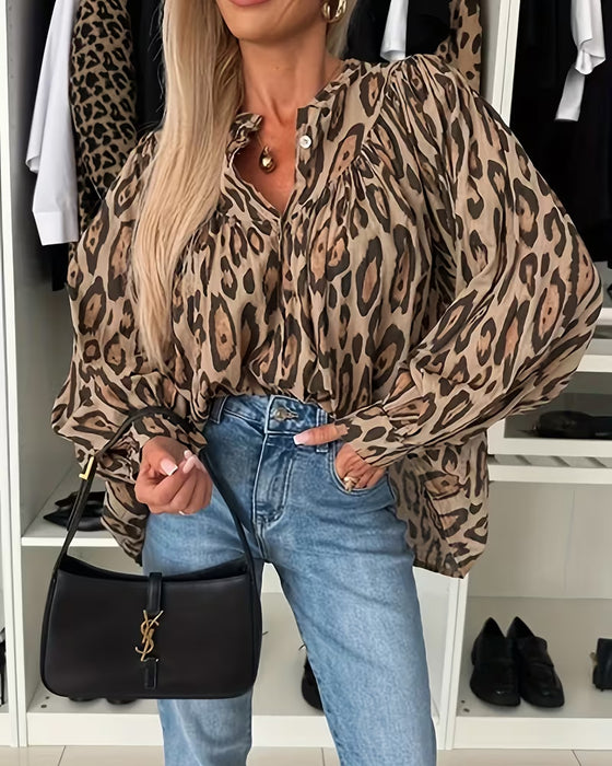 Långärmad Leopardtryck Blus