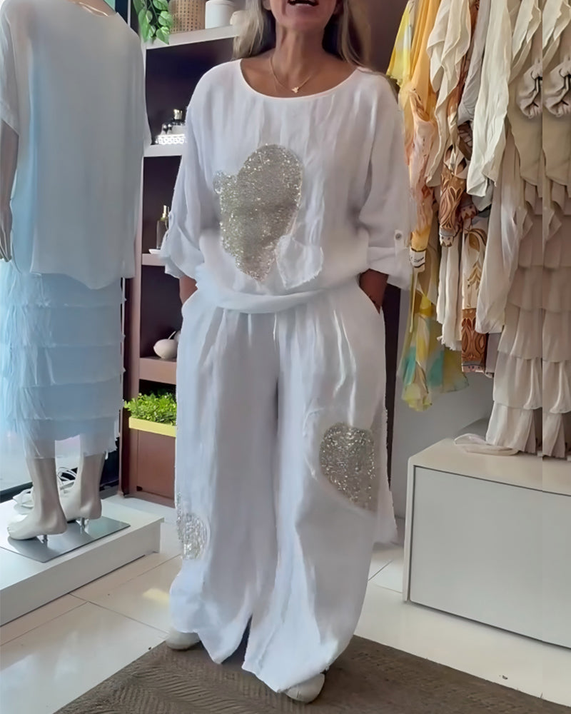 Set Enkel Paljett Hjärta