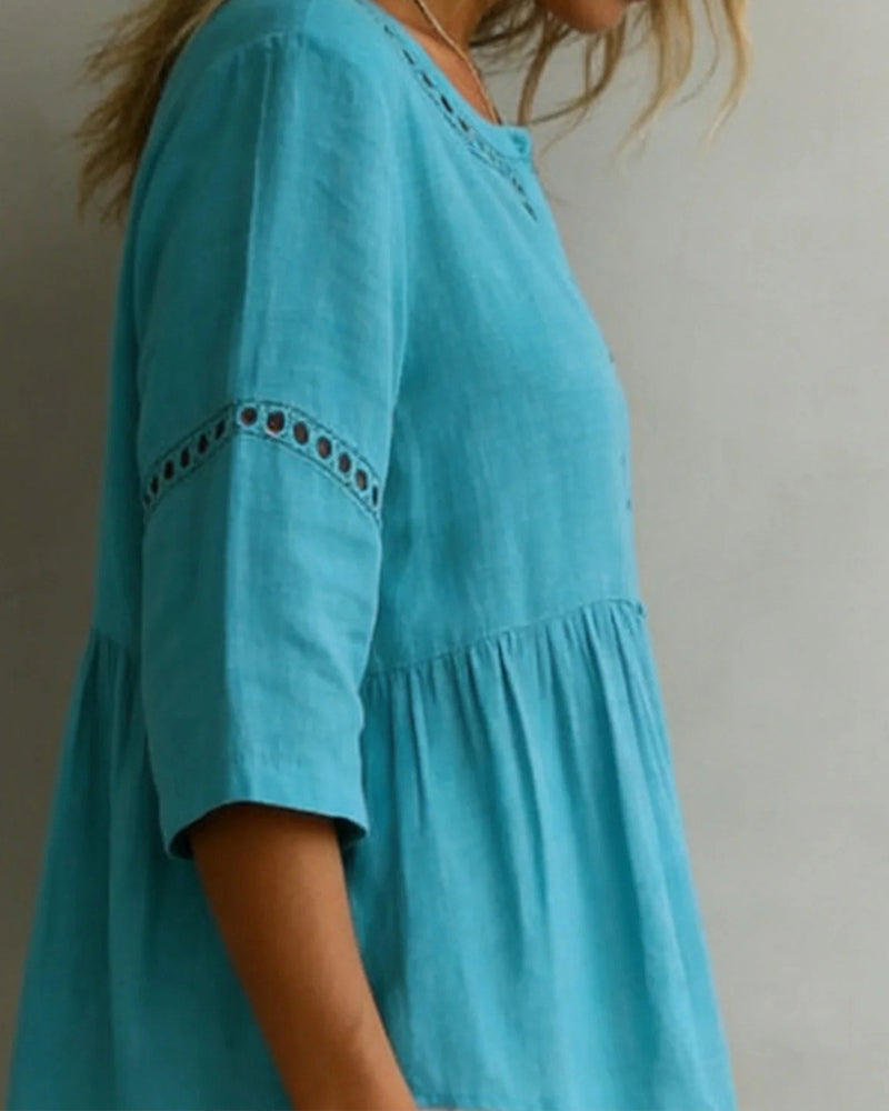 Blus Utskärning Lappverk 3/4-Ärm