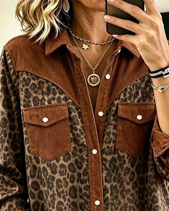 Skjorta Slag Knapp Leopard Färgblock