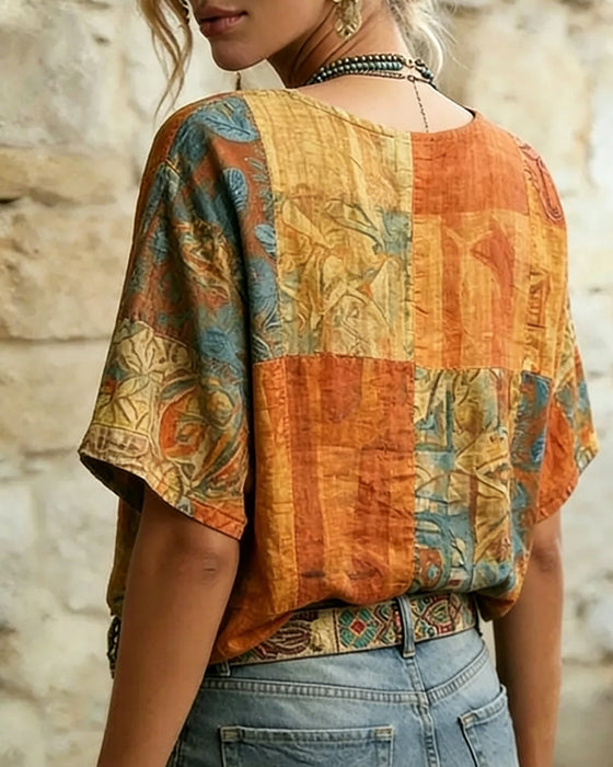 Blus Vintage Trollsländeprint Casual