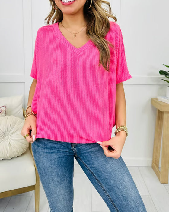 T-Shirt Flerfärgad V-Hals Löst