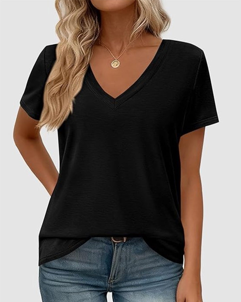 T-Shirt Pullover V-Hals Solid