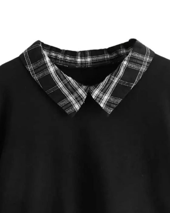 Sweatshirt Rutig Krage Fejk Tvådelad