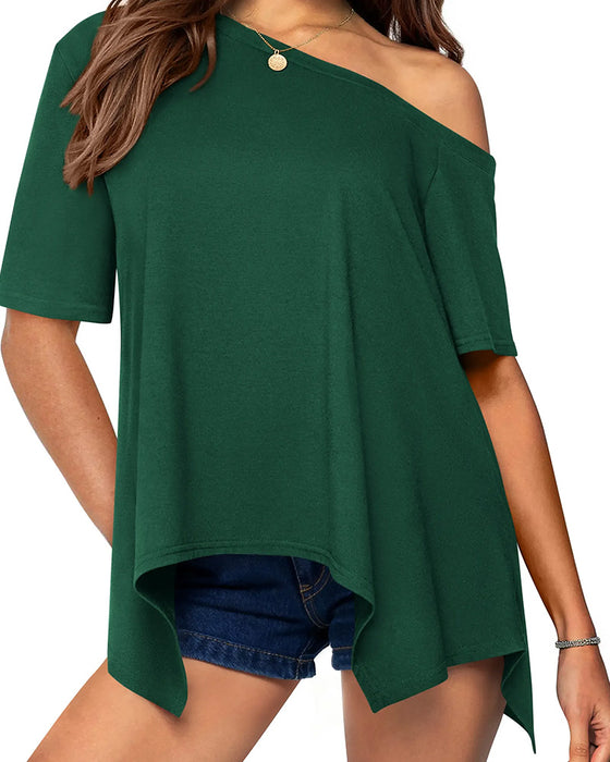 T-Shirt Asymmetrisk Off-Axel Kort Ärm
