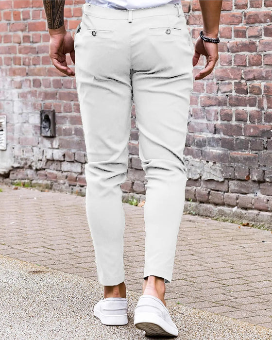 Byxor Solid Färg Knapp Fram Slim Fit Casual