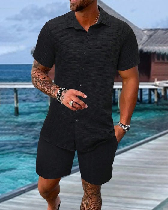 Set Rutigt Polo Krage Casual Män