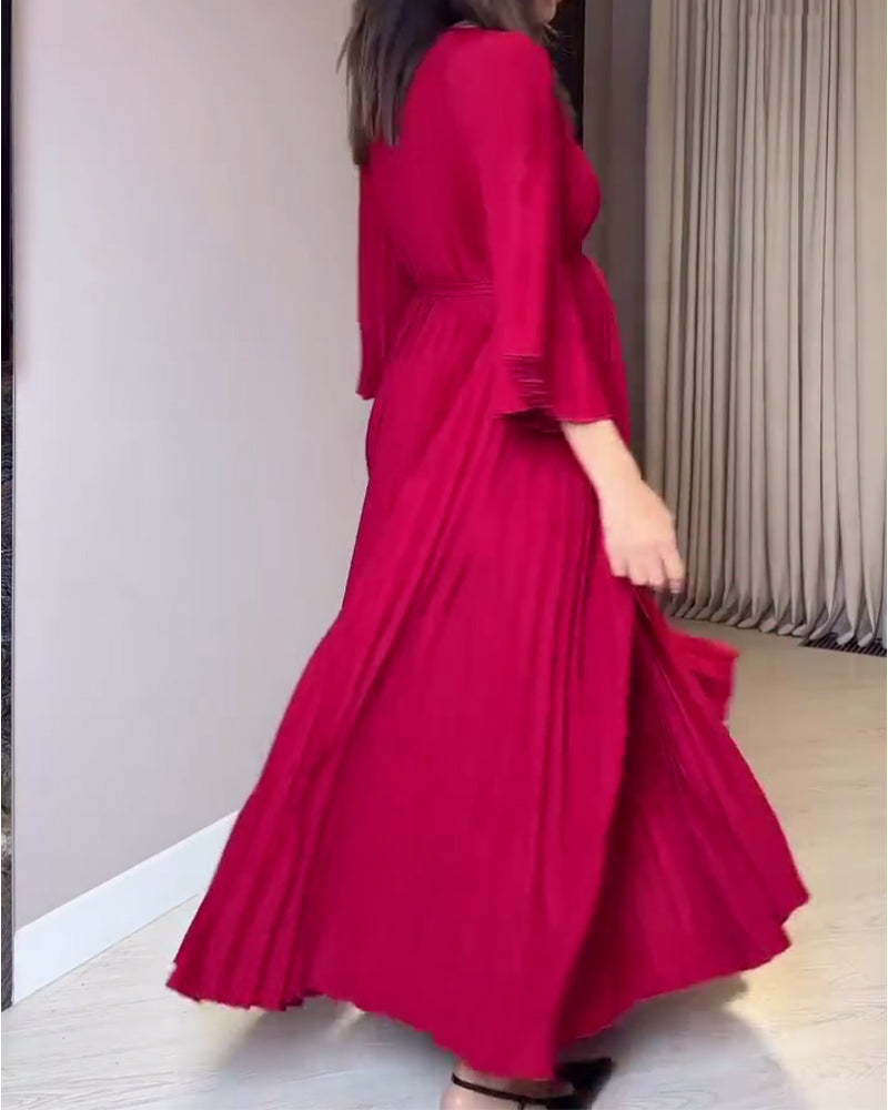 Klänning Modern Rund Halsringning Veckad