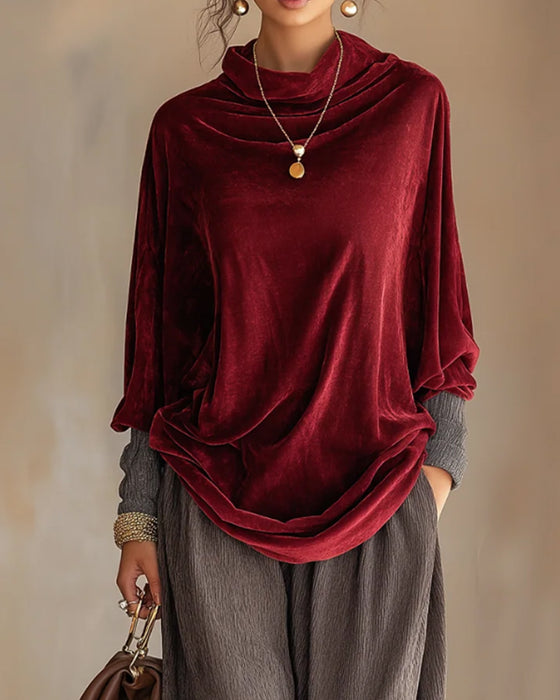 Blus Draperad Hals Casual