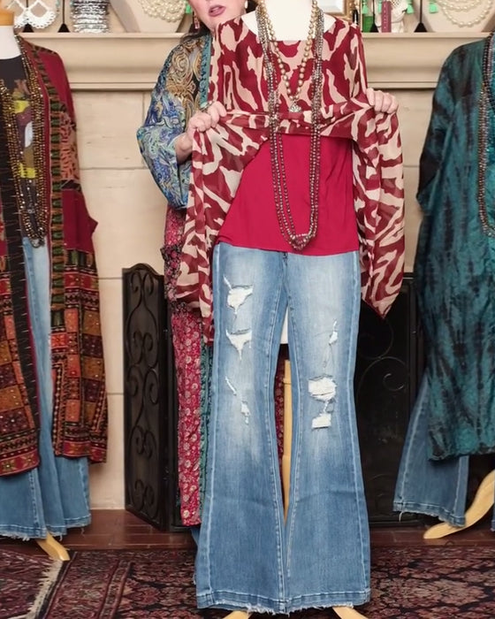 Blus Fladdermusärm Tryck Långärmad