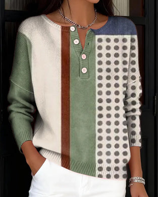 Pullover Med Långa Ärmar Och Färgblockning