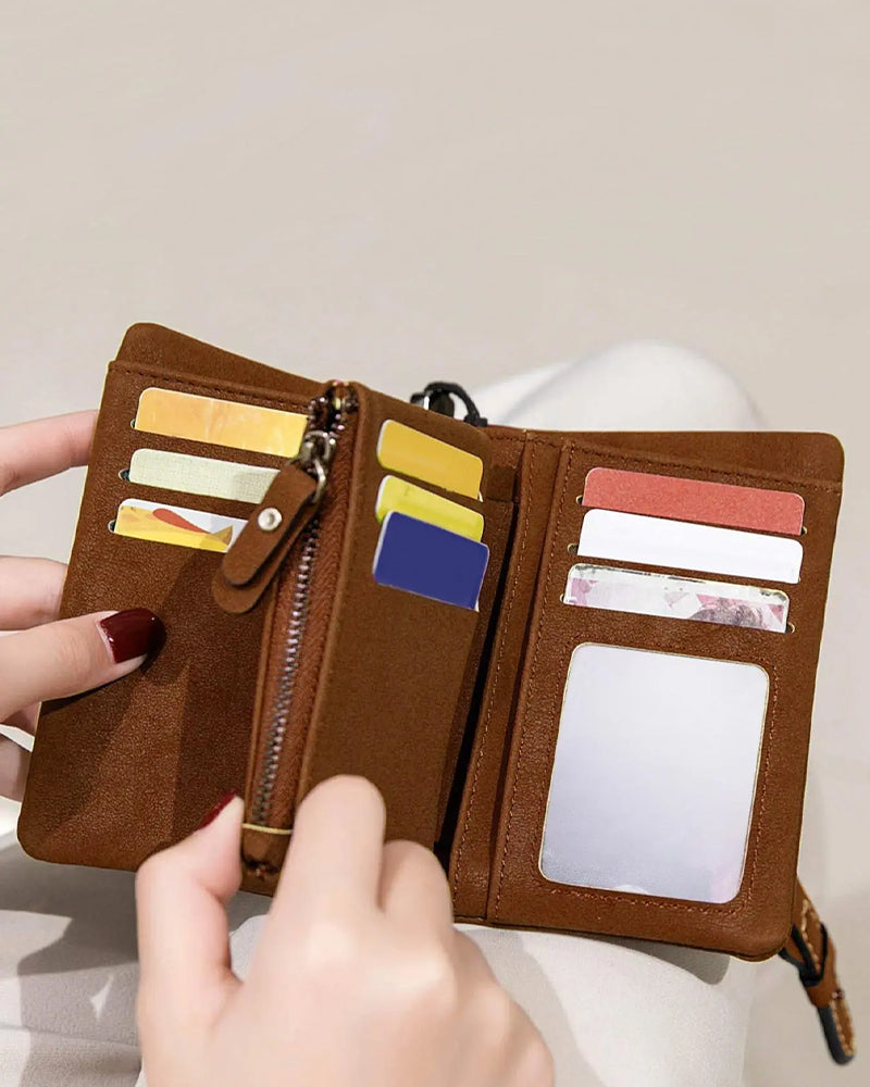 Dam Elegant Minimalistisk Kort Plånbok Med Handledsrem, Casual Mångsidig Dragkedja Korthållare Plånbok, Trendig Plånbok För Dagligt Bruk