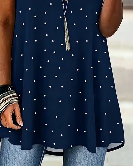 Blus Polka Dot A-Linje Kort Ärm