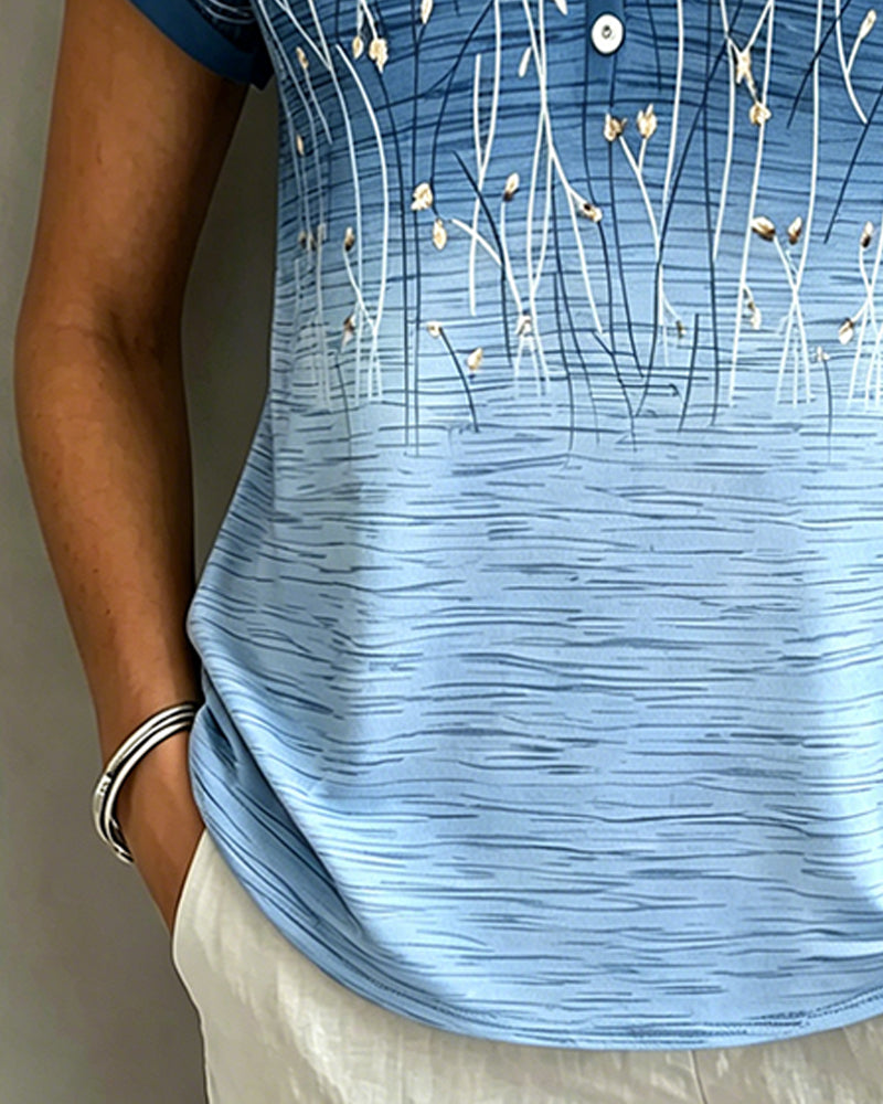 T-Tröja V-Ringning Kortärmad Gradient Print