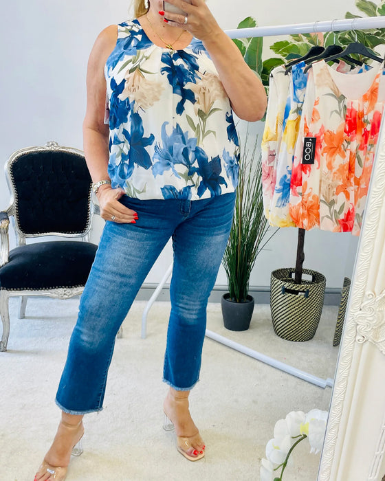 Tank Top Ärmlös Blommig Plisserad