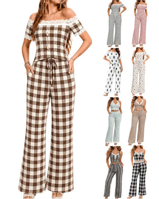 Set Off-Shoulder Spetskant Rand Bred Ben Byxor