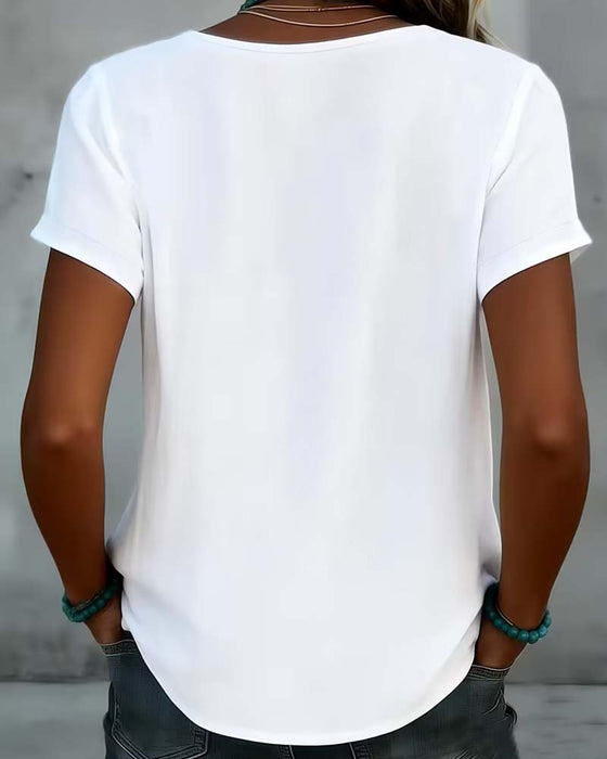 Blus V-Hals Hollow Out Solid