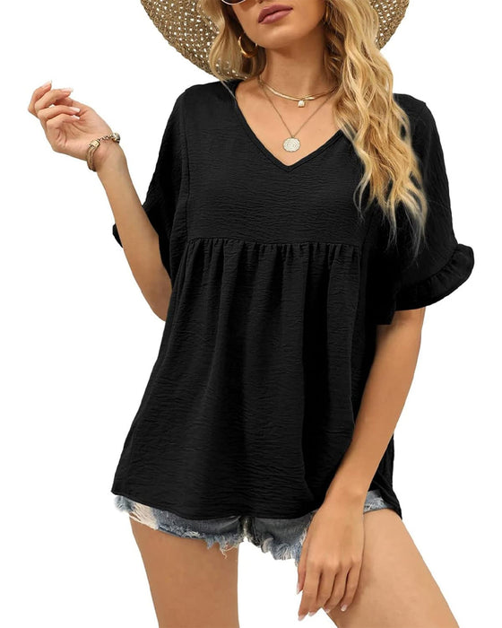 Blus Casual Rynkad Loose Fit