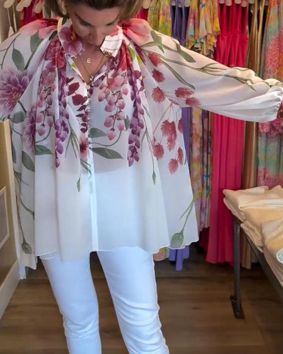 Blus Lyktärm Vardaglig Tryckt