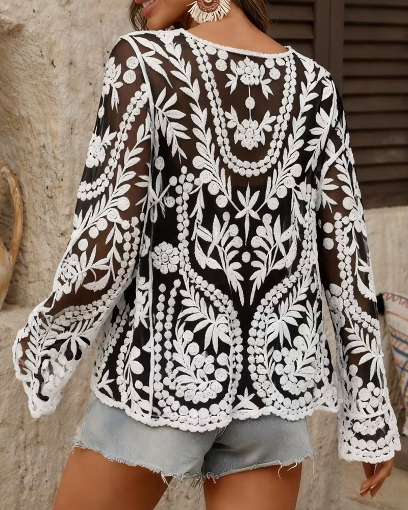 Blusar Genomskinlig Långärmad Mesh