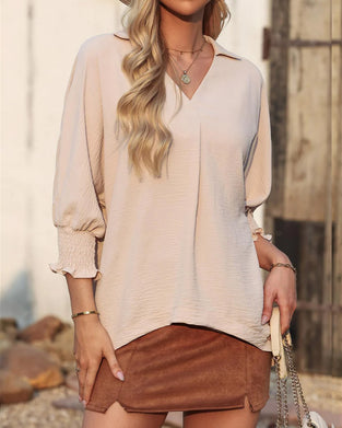 Blus V-Ringning Loose Fit 3/4-Ärm