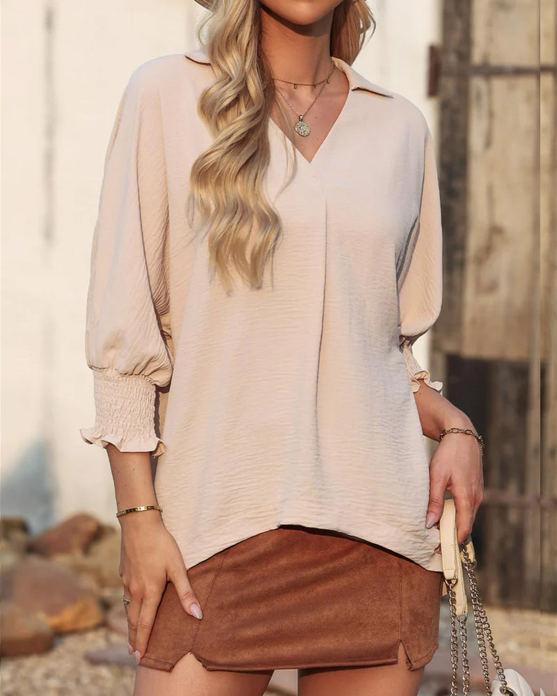 Blus V-Ringning Loose Fit 3/4-Ärm