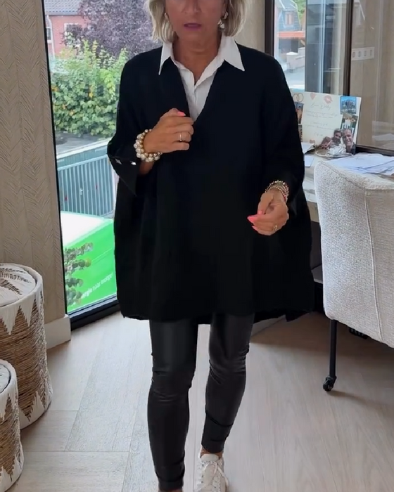 Tröja Med V-Hals, Knäppt Och Asymmetrisk Egenskaper