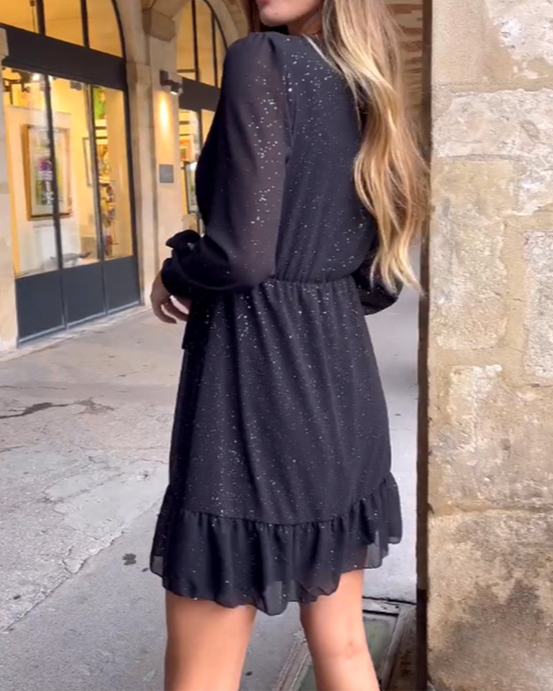 Klänning V-Ringning Glitterig Mode