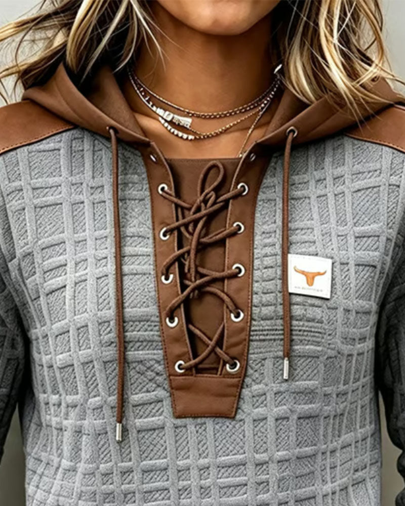 Hoodie Knytning Färgblock