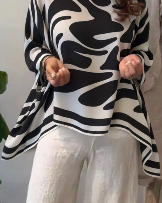 Blus Zebramönster Fladdermusärmar Rund Hals